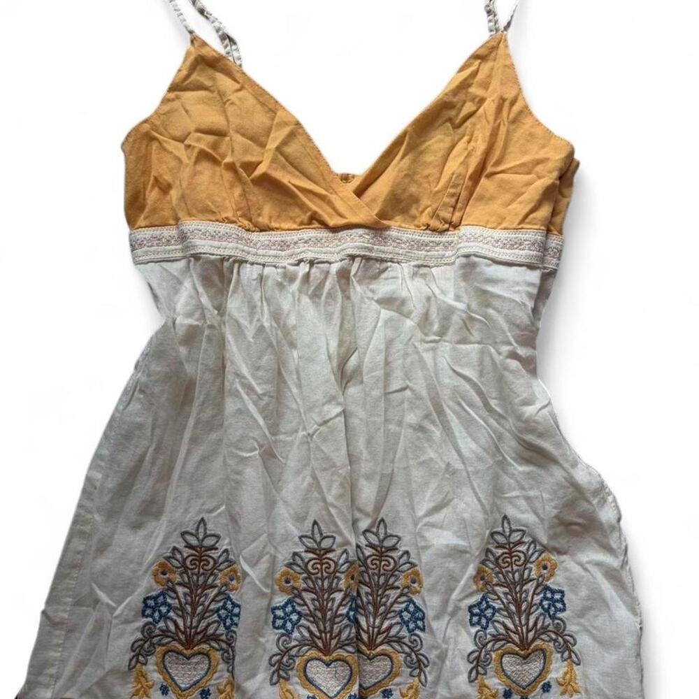 Vintage Yellow & Cream Tank with Embroidered Details - Size: M